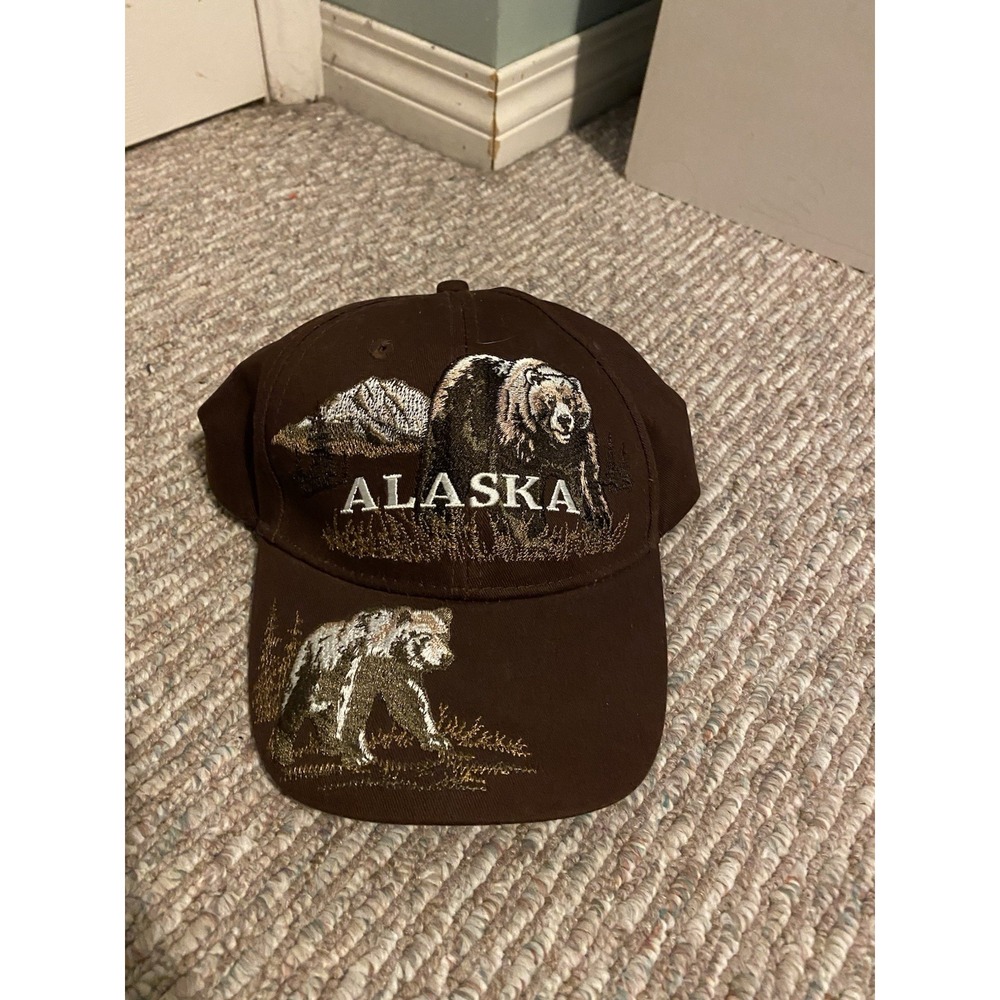 Alaska Grizzly Bear Baseball Cap Hat Arctic Circle Enterprises Brown Cotton Mens